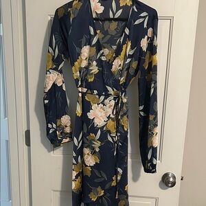 Lulu's Navy Floral Long Sleeve Dress